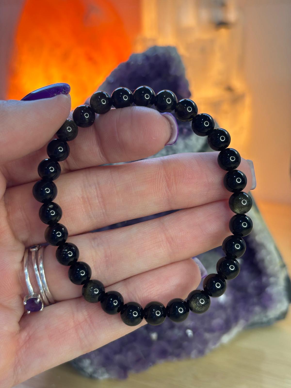 PULSERA OBSIDIANA DORADA 6MM