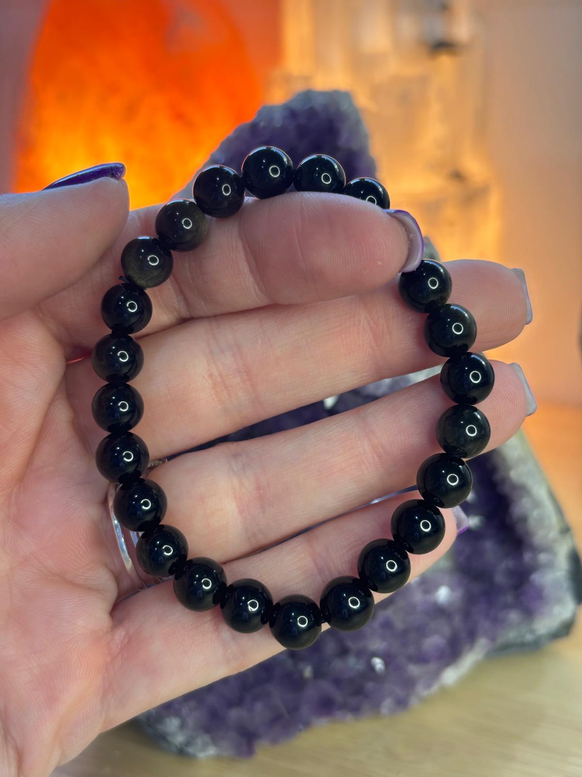 PULSERA OBSIDIANA DORADA 8MM