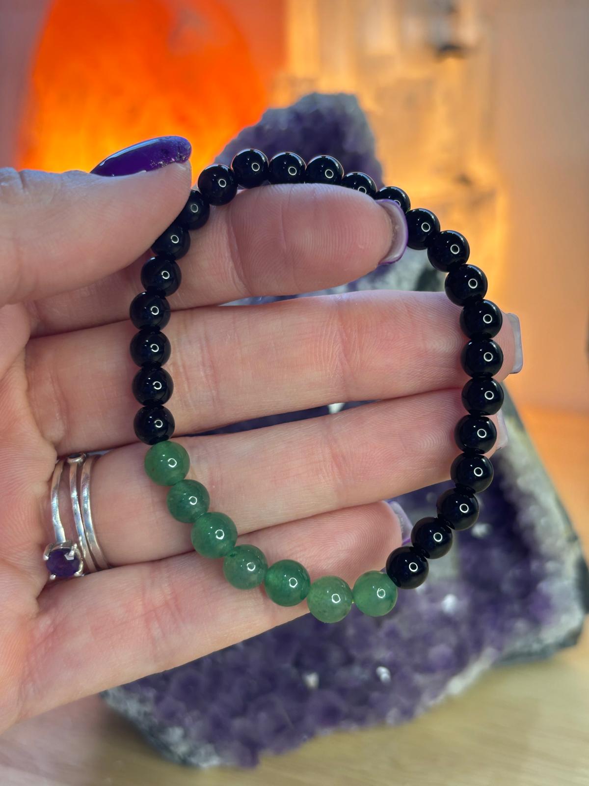 PULSERA CUARZO VERDE CON OBSIDIANA 6MM