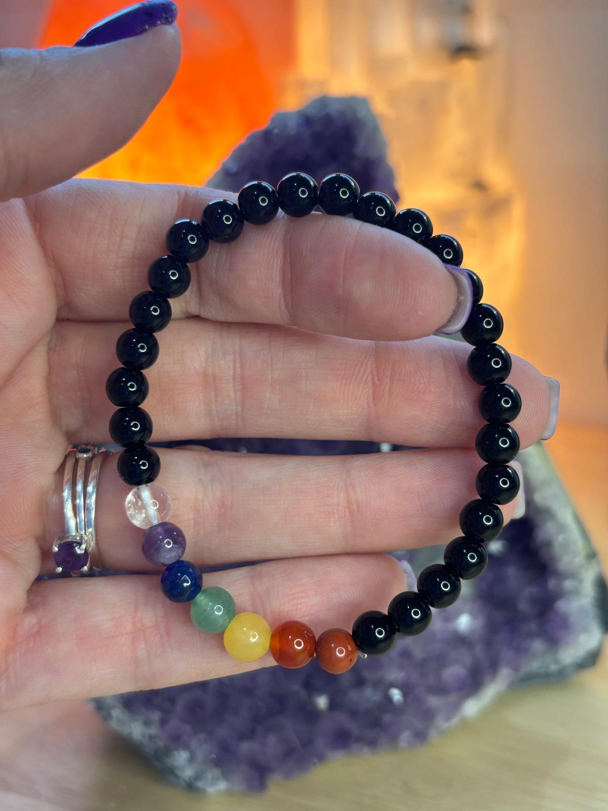 PULSERA OBSIDIANA CON 7 CHAKRAS 6MM