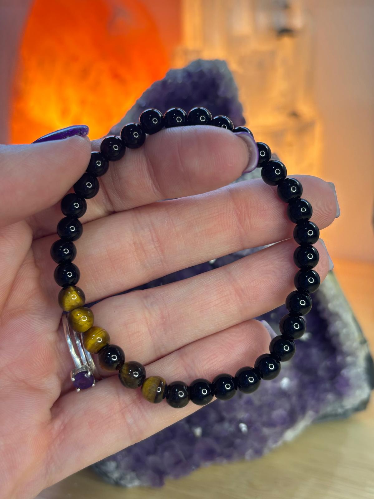 PULSERA OJO DE TIGRE Y OBSIDIANA 6MM